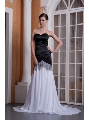 Prom Dress White and Black Column Sweetheart Brush Train Chiffon Sequins