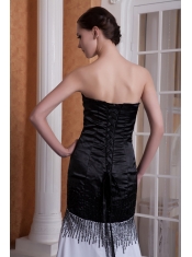 Prom Dress White and Black Column Sweetheart Brush Train Chiffon Sequins