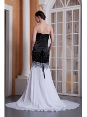 Prom Dress White and Black Column Sweetheart Brush Train Chiffon Sequins