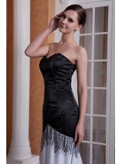 Prom Dress White and Black Column Sweetheart Brush Train Chiffon Sequins
