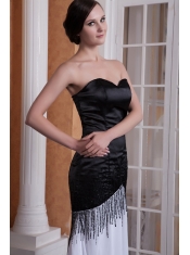 Prom Dress White and Black Column Sweetheart Brush Train Chiffon Sequins