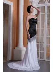 Prom Dress White and Black Column Sweetheart Brush Train Chiffon Sequins