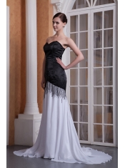 Prom Dress White and Black Column Sweetheart Brush Train Chiffon Sequins