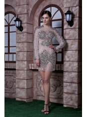 Prom Dress White Column Scoop Mini-length Organza Beading