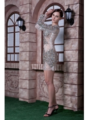 Prom Dress White Column Scoop Mini-length Organza Beading