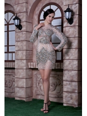 Prom Dress White Column Scoop Mini-length Organza Beading