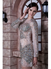 Prom Dress White Column Scoop Mini-length Organza Beading