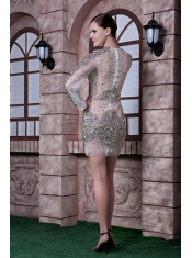 Prom Dress White Column Scoop Mini-length Organza Beading