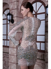 Prom Dress White Column Scoop Mini-length Organza Beading