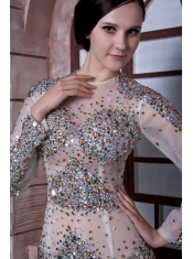 Prom Dress White Column Scoop Mini-length Organza Beading