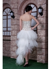 Prom Dress White Column Strapless High-low Beading Taffeta and Tulle