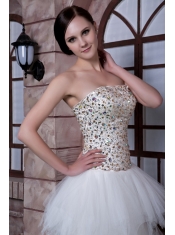 Prom Dress White Column Strapless High-low Beading Taffeta and Tulle