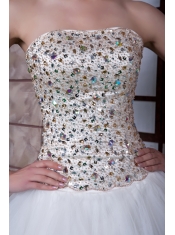 Prom Dress White Column Strapless High-low Beading Taffeta and Tulle