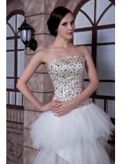 Prom Dress White Column Strapless High-low Beading Taffeta and Tulle
