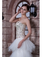 Prom Dress White Column Strapless High-low Beading Taffeta and Tulle
