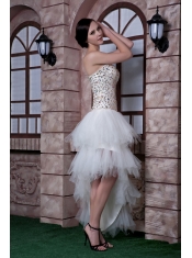 Prom Dress White Column Strapless High-low Beading Taffeta and Tulle
