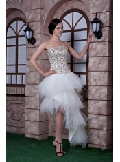 Prom Dress White Column Strapless High-low Beading Taffeta and Tulle