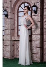 Prom Dress White Empire One Shoulder Floor-length Beading Chiffon