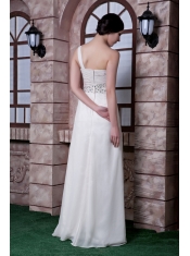 Prom Dress White Empire One Shoulder Floor-length Beading Chiffon