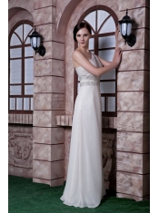 Prom Dress White Empire One Shoulder Floor-length Beading Chiffon