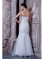 Prom Dress White Mermaid Sweetheart Floor-length Elastic Woven Satin and Organza Beading