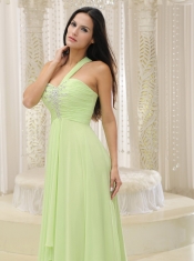 Prom Dress Yellow Green One Shoulder and Ruched Bodice Beaded Decorate Bust