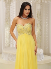 Prom Dress Yellow Sweetheart and Beaded Decorate Bust Pleat