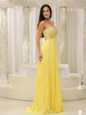 Prom Dress Yellow Sweetheart and Beaded Decorate Bust Pleat