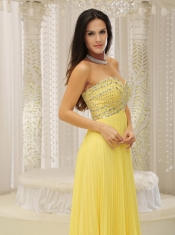 Prom Dress Yellow Sweetheart and Beaded Decorate Bust Pleat