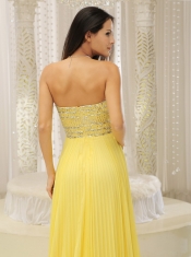 Prom Dress Yellow Sweetheart and Beaded Decorate Bust Pleat