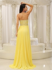 Prom Dress Yellow Sweetheart and Beaded Decorate Bust Pleat