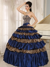 Quinceanera Dress 2013 Navy Blue Leopard Ruffled Layers and Appliques With Beading For Custom Made