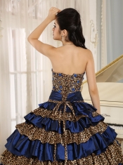 Quinceanera Dress 2013 Navy Blue Leopard Ruffled Layers and Appliques With Beading For Custom Made