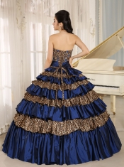 Quinceanera Dress 2013 Navy Blue Leopard Ruffled Layers and Appliques With Beading For Custom Made