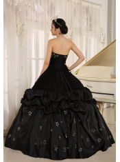 Quinceanera Dress Appliques Decorate On Taffeta Strapless Black