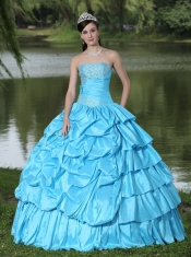 Quinceanera Dress Aqua Blue For Clearance With Strapless Beaded Decorate Taffeta