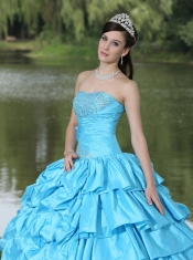 Quinceanera Dress Aqua Blue For Clearance With Strapless Beaded Decorate Taffeta