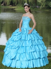 Quinceanera Dress Aqua Blue For Clearance With Strapless Beaded Decorate Taffeta