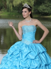 Quinceanera Dress Aqua Blue For Clearance With Strapless Beaded Decorate Taffeta