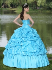 Quinceanera Dress Aqua Blue For Clearance With Strapless Beaded Decorate Taffeta