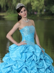 Quinceanera Dress Aqua Blue For Clearance With Strapless Beaded Decorate Taffeta