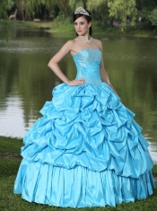 Quinceanera Dress Aqua Blue For Clearance With Strapless Beaded Decorate Taffeta