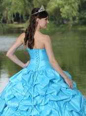 Quinceanera Dress Aqua Blue For Clearance With Strapless Beaded Decorate Taffeta