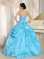 Quinceanera Dress Baby Blue One Shoulder With Appliques and Beading 2013