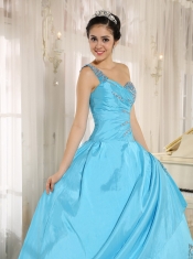 Quinceanera Dress Baby Blue One Shoulder With Appliques and Beading 2013
