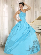 Quinceanera Dress Baby Blue One Shoulder With Appliques and Beading 2013