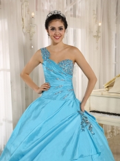 Quinceanera Dress Baby Blue One Shoulder With Appliques and Beading 2013