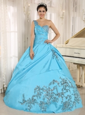 Quinceanera Dress Baby Blue One Shoulder With Appliques and Beading 2013