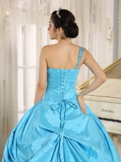 Quinceanera Dress Baby Blue One Shoulder With Appliques and Beading 2013