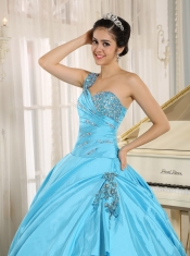 Quinceanera Dress Baby Blue One Shoulder With Appliques and Beading 2013